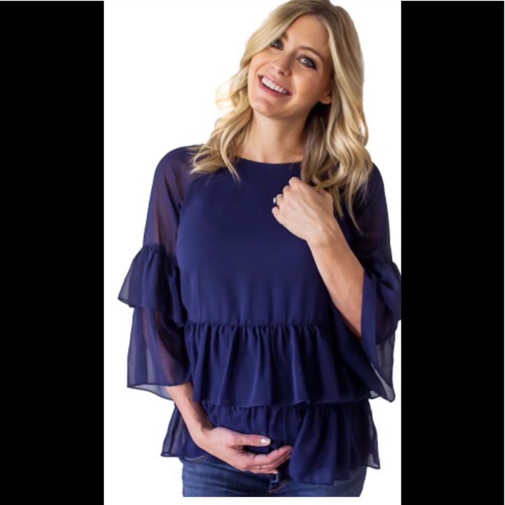 Rosie Pope Georgette Ruffle Top Navy XL, NWT**
